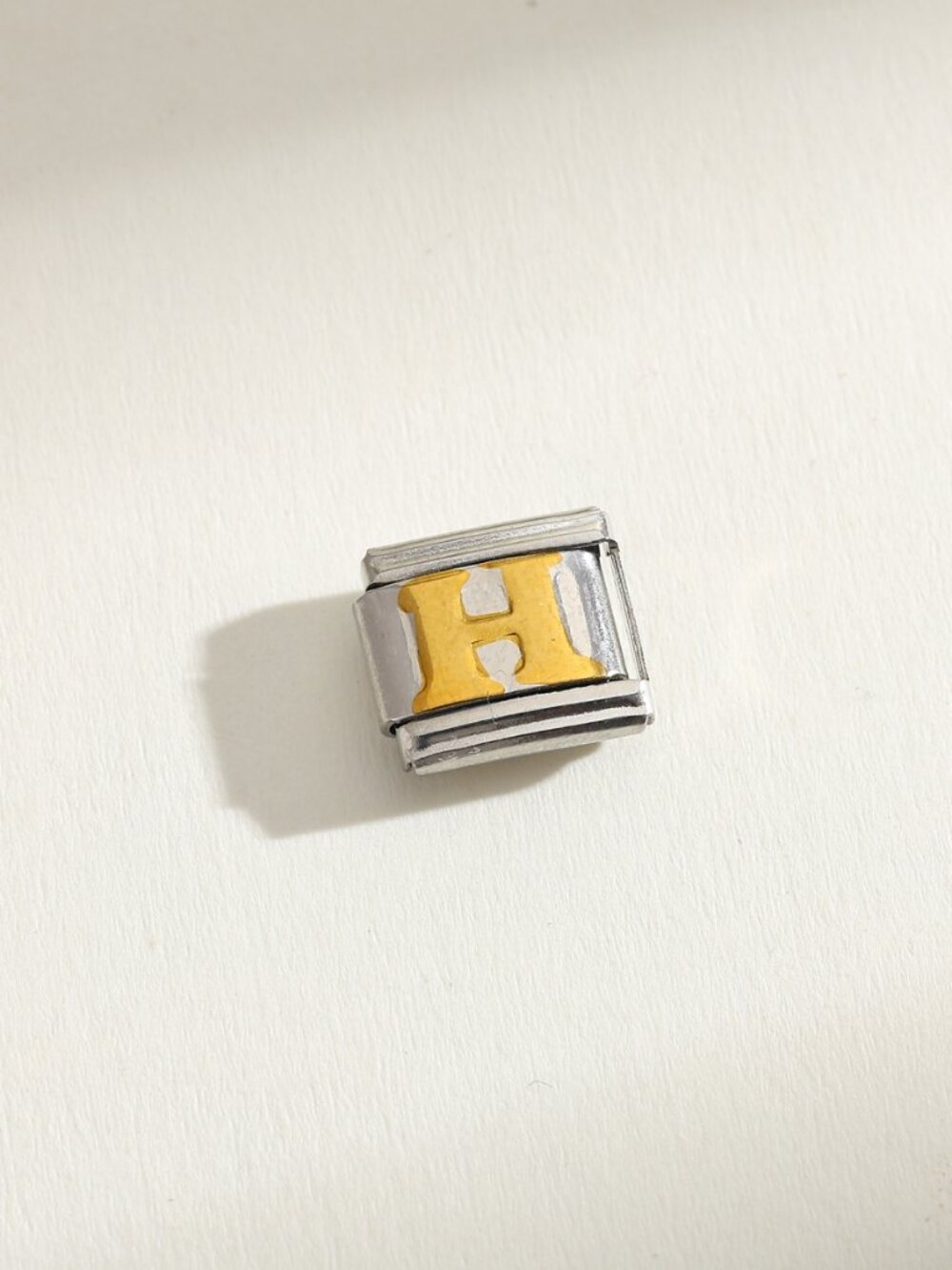 Letter H Raised Gold and Silver Initial 9mm Stainless Steel Italian Charm